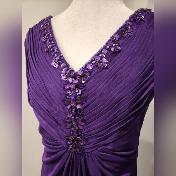 Purple Gown with Pleated Fabric Bodice and Rhinestone Detail at Bodice a… - Picture 1 of 9